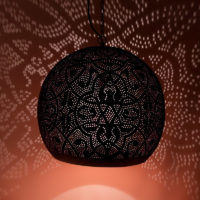 Orientalische Hängelampe | filigran | Arabische Lampe | Marokkanische Lampen schwarz / kupfer Esstischlampe | Löcher Lampe | Metall Orientalische Lampen Orientalisches Interieur
