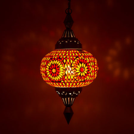 Mosaik Hängelampe Kürbis rot orange | Orientalische Lampe