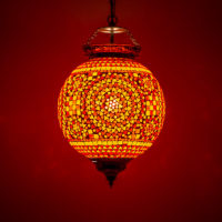 Orientalische Lampe Hängelampe Mosaik | Rot orange