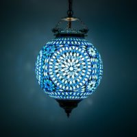 Orientalische Lampe Marokkanische Hängelampen Mosaik | Blau Umgebungsbeleuchtung Orientalisches Interieur
