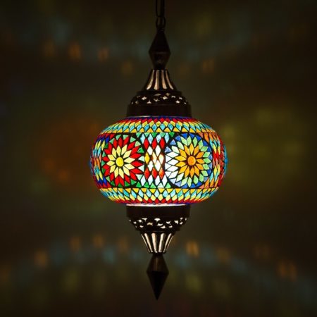 Mosaik Hängelampe Kürbis | Orientalische Lampe Laterne Multi Farbe | Arabische Lampen