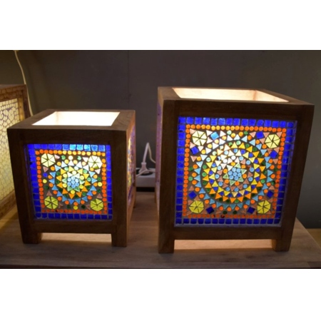 orientalische Tischlampe Würfel mit mehrfarbigem Glasmosaik