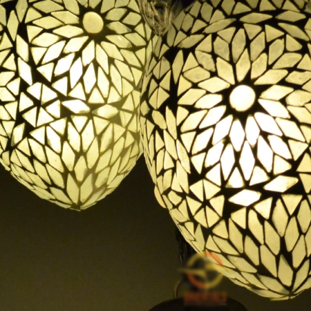 Orientalische Lampe 5 Kugel Papaya Transparentes Mosaik | Orientalische lampe